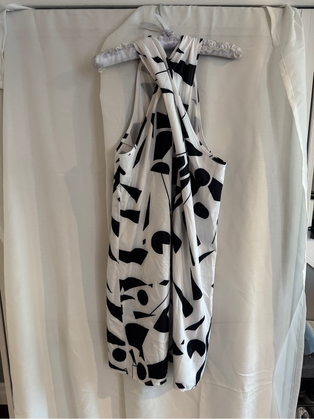 SHEIN Black & White Abstract Halter Mini Dress